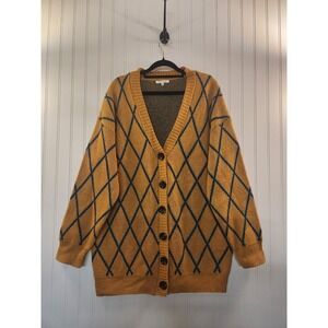 RETHM Women's Yellow  Geometric Knit Long Cardigan Size M Oversized Cozy Casual